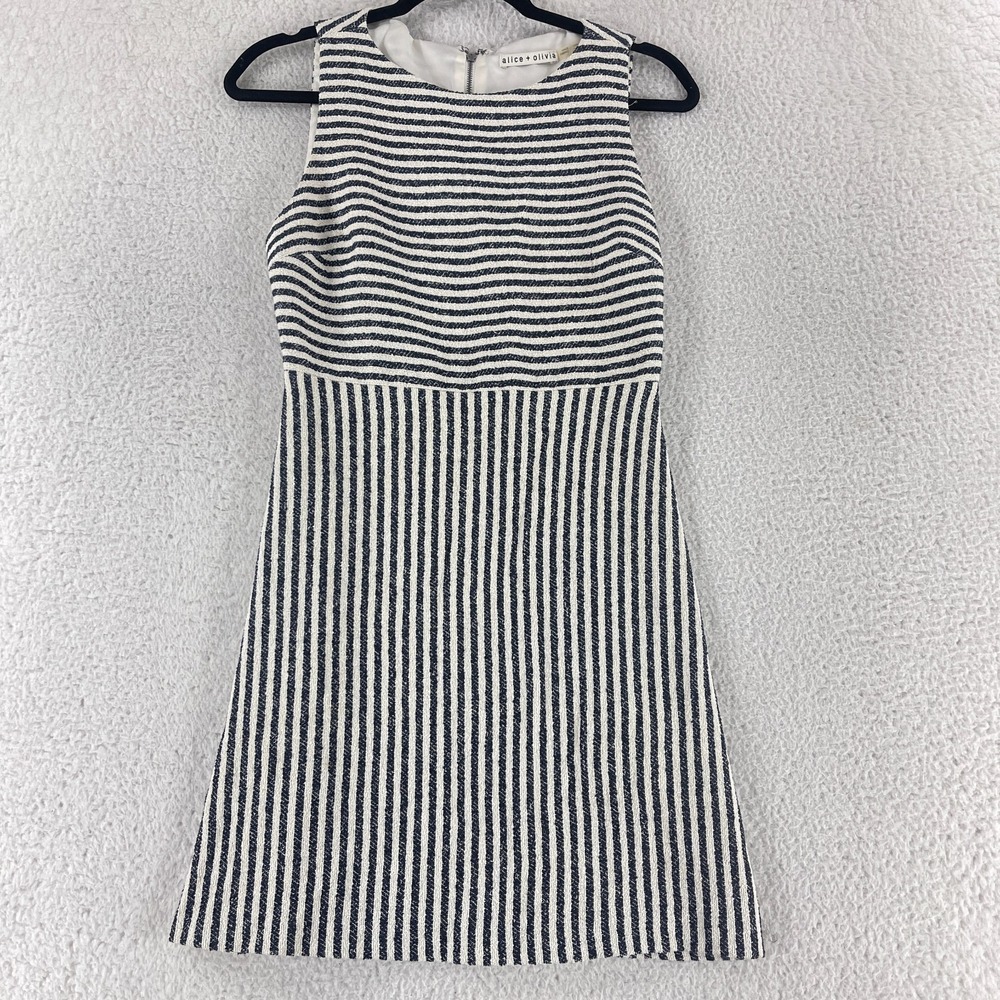 alice + olivia Eli Dress Womens Size 2 Blue White Stripe Back Cut Out Sleeveless